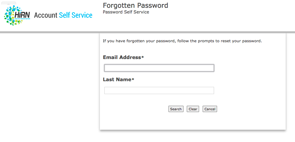 IEnter your email address (NOT your @hirnetwork.org username) and enter your last name.